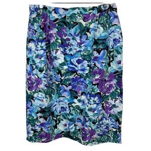 Handmade Vintage Purple Green Floral Pencil Skirt Est Medium Large 80s 90s